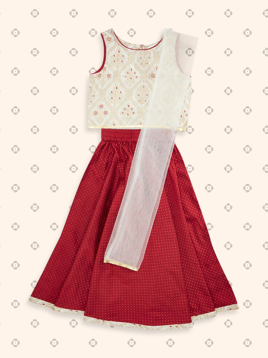 

AKKRITI BY PANTALOONS Girls Red & White Printed Ready to Wear Lehenga & Blouse With Dupatta