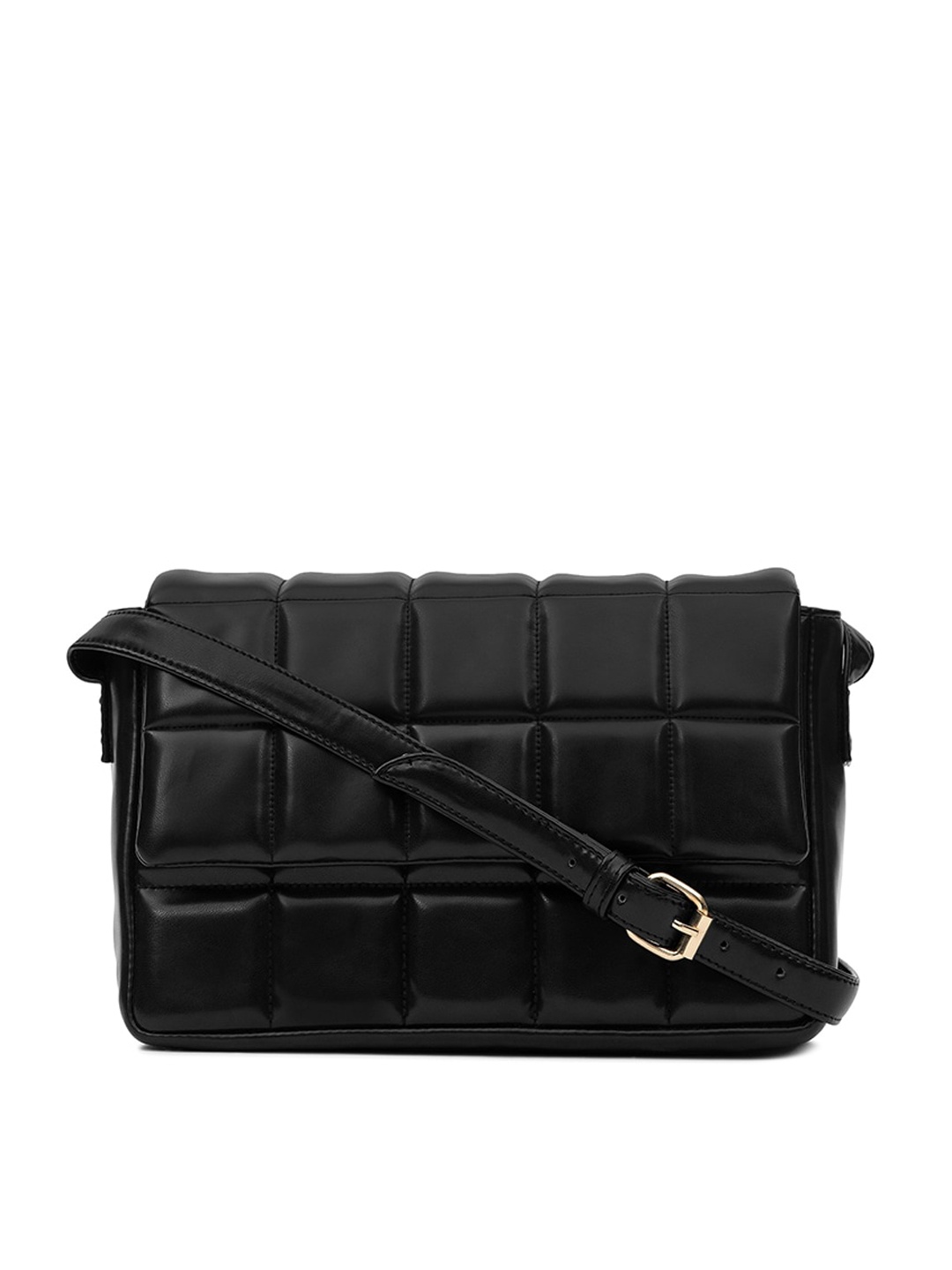 

NUFA Black Geometric Textured PU Structured Sling Bag