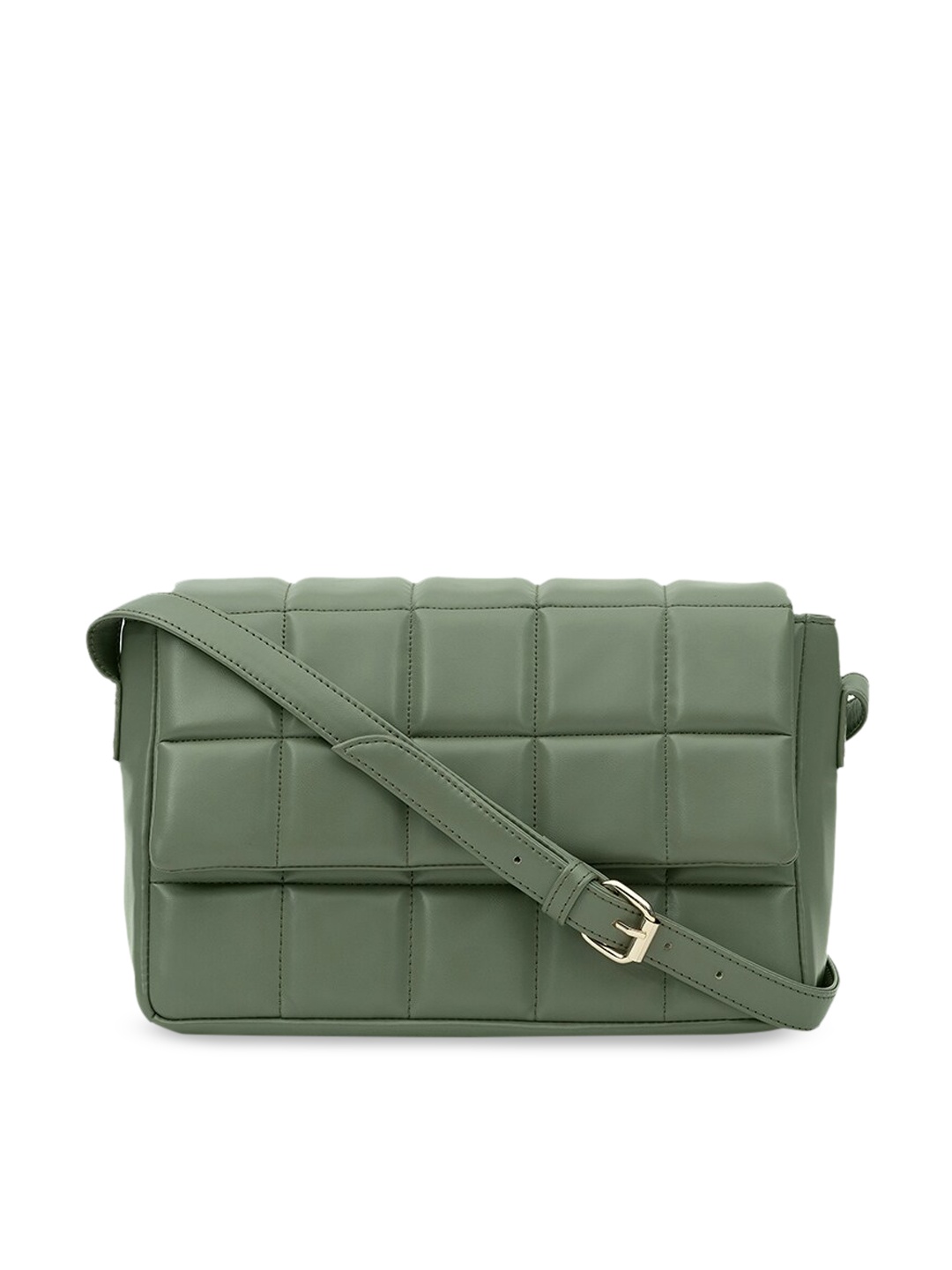 

NUFA Green Geometric Textured Structured Sling Bag with Quilted