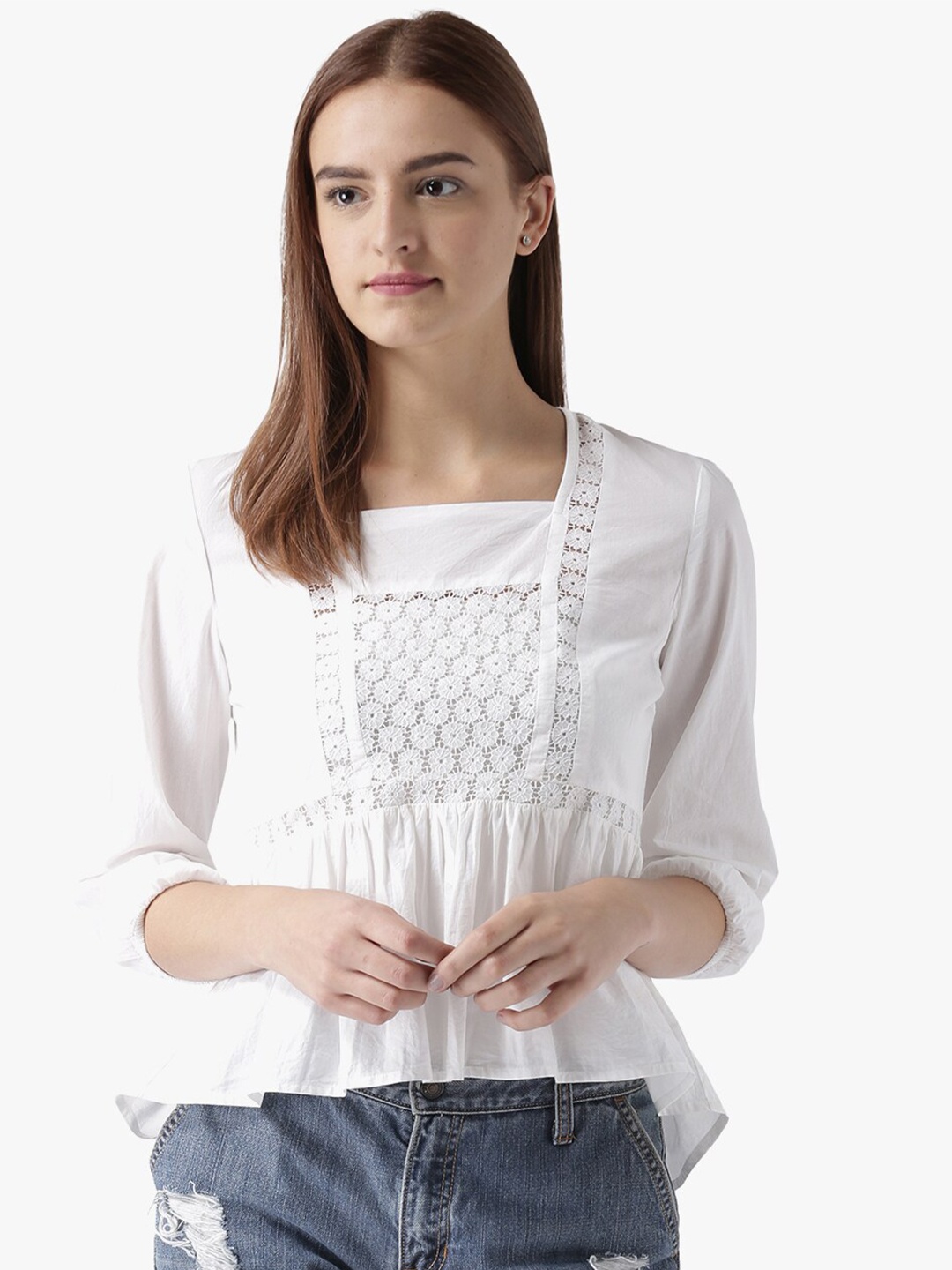 

DODO & MOA White Pure Cotton Peplum Top