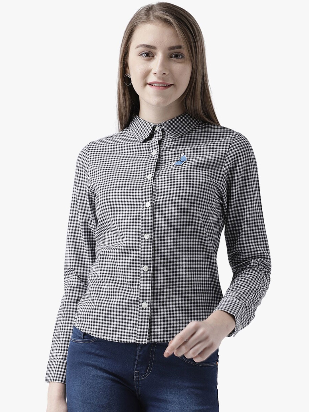 

DODO & MOA Black Checked Emboidered Styled Back Top