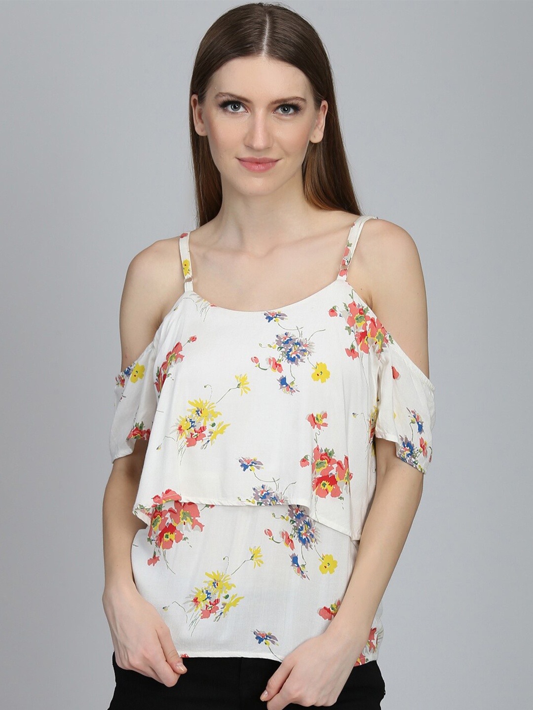 

DODO & MOA Women Off-White Floral Printed Top