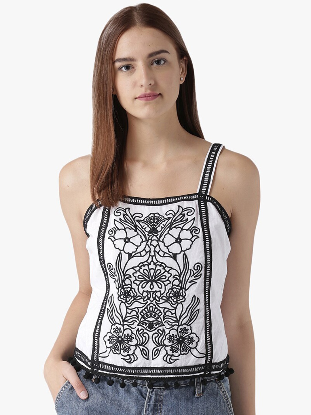 

DODO & MOA White Embroidered Styled Back Top
