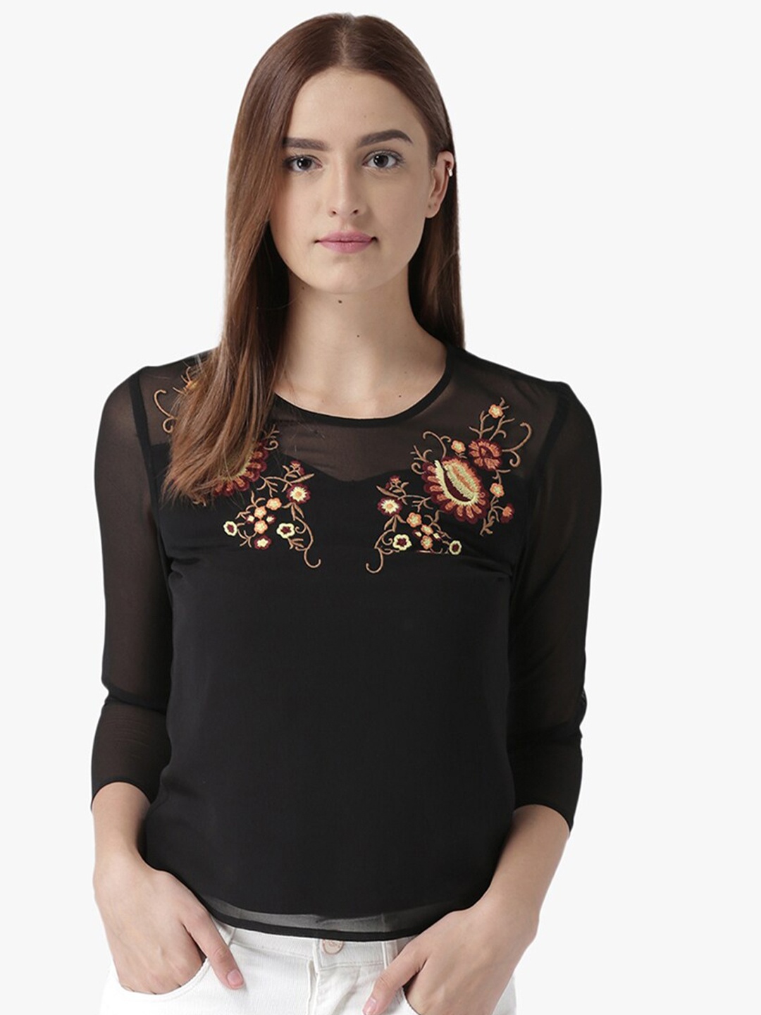 

DODO & MOA Black Georgette Embroidered Top
