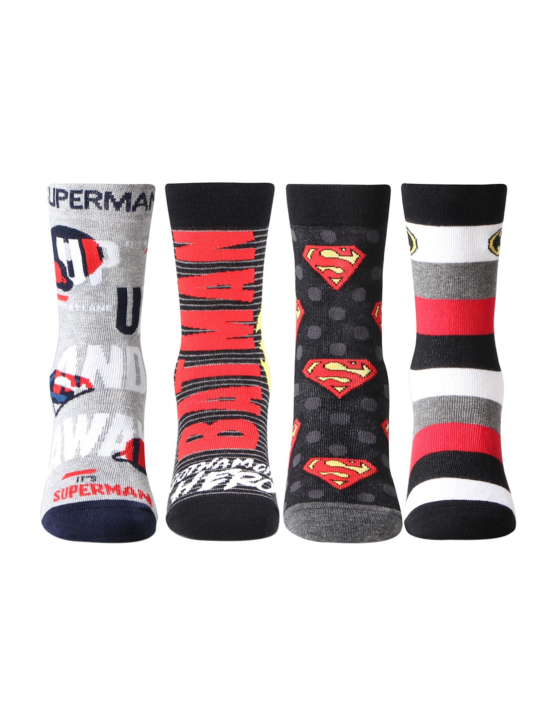 

Bonjour Boys Pack Of 4 Multicoloured Superman Batman Crew Socks, Multi