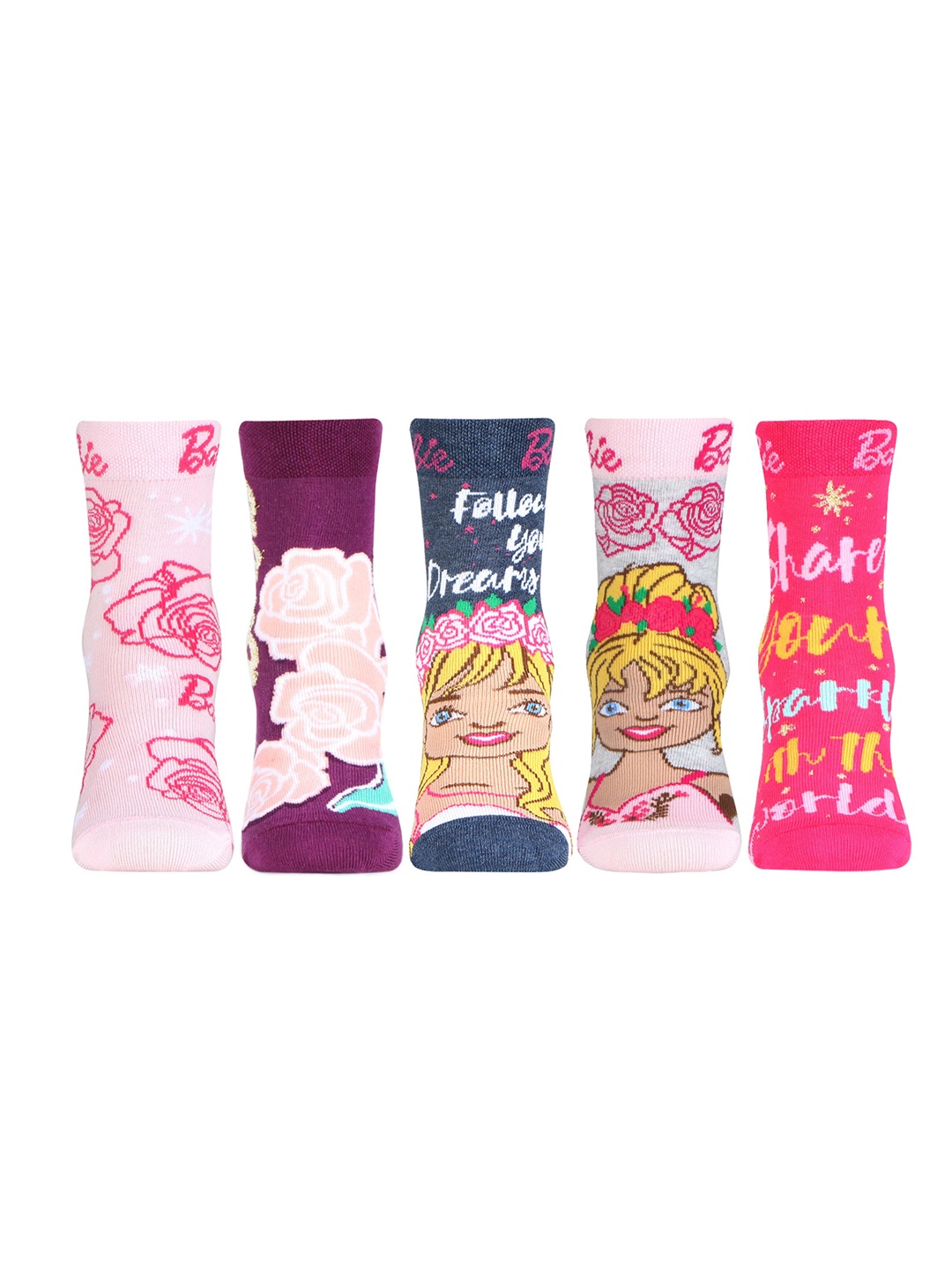 

Bonjour Girls Multicoloured Pack Of 5 Barbie Printed Socks, Multi