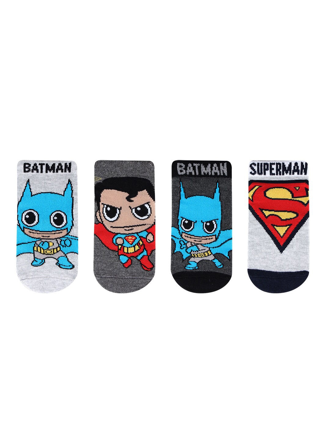 

Bonjour Kids Pack of 4 Chibi Batman & Superman Patterned Socks, Multi