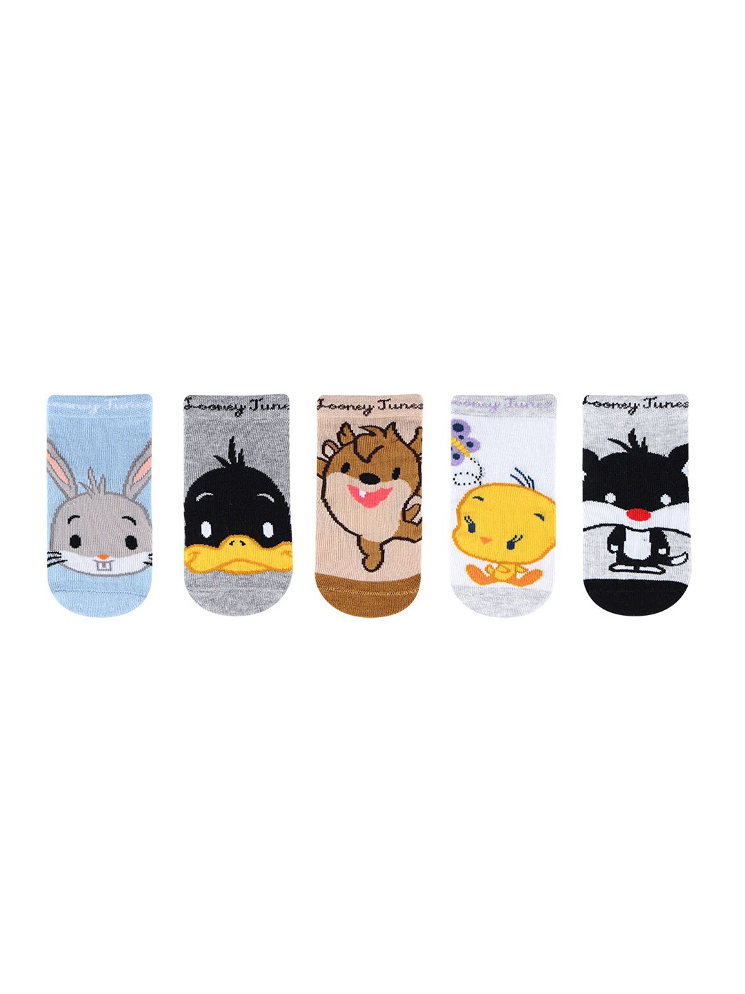 Bonjour Kids Pack of 5 Looney Tunes Patterned Ankle Length Socks, Blue