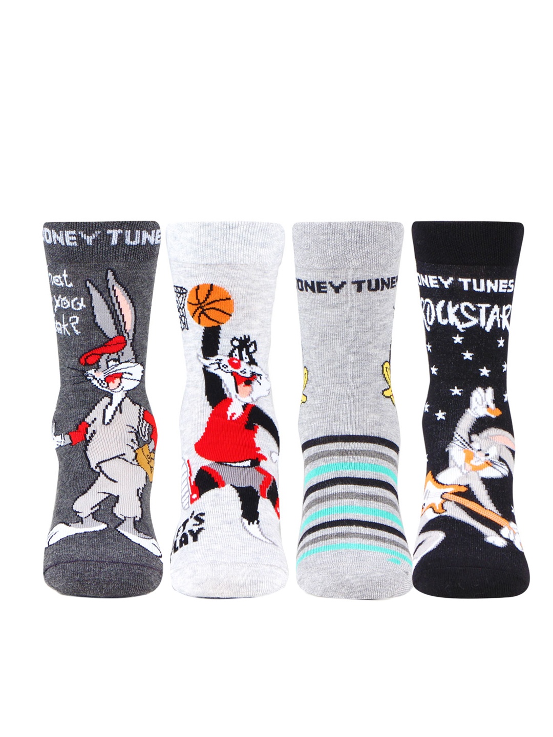 

Bonjour Kids Pack Of 4 Looney Tunes Socks, White