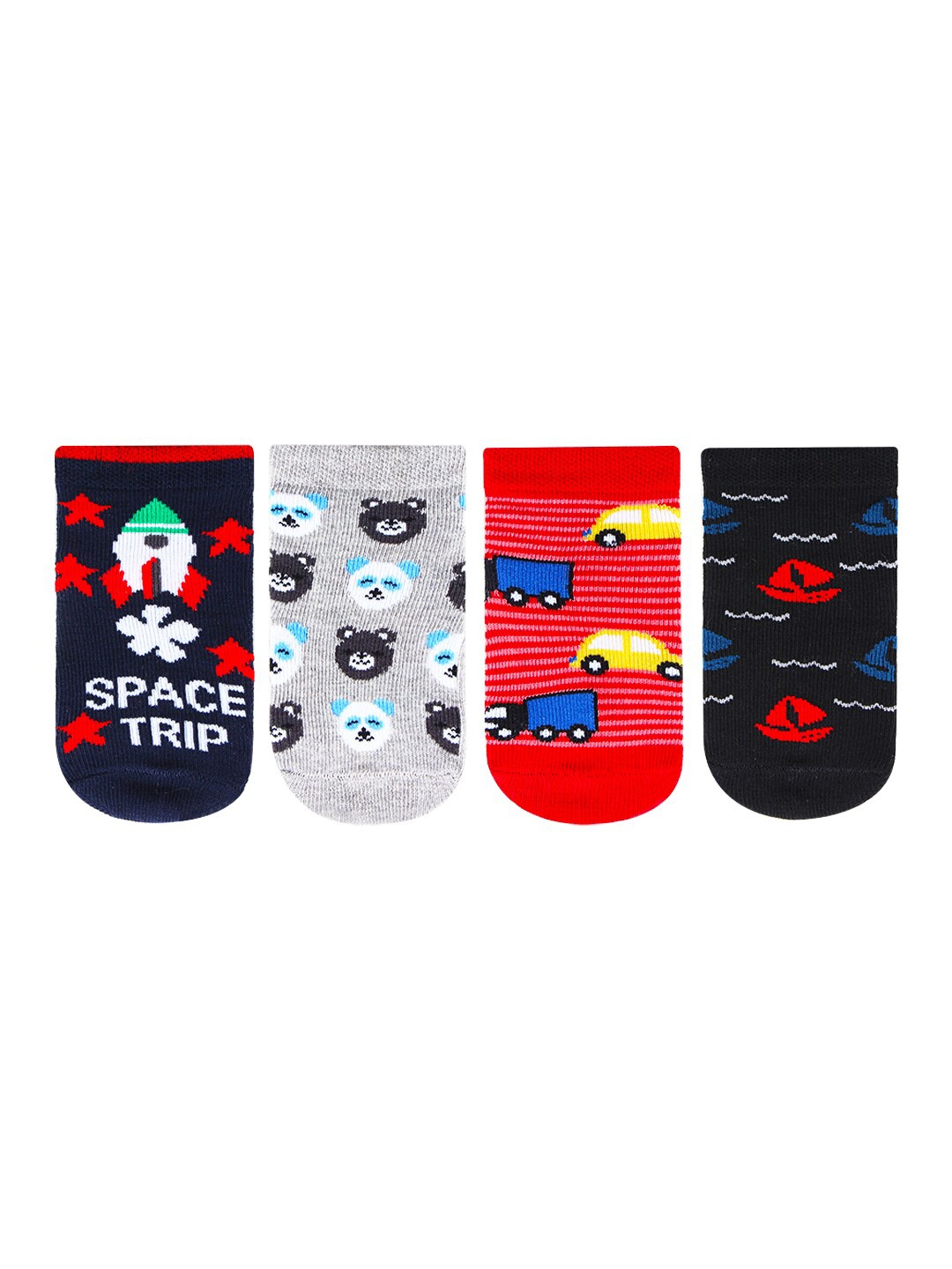Bonjour Red & Grey Pack of 4 Printed Baby Socks