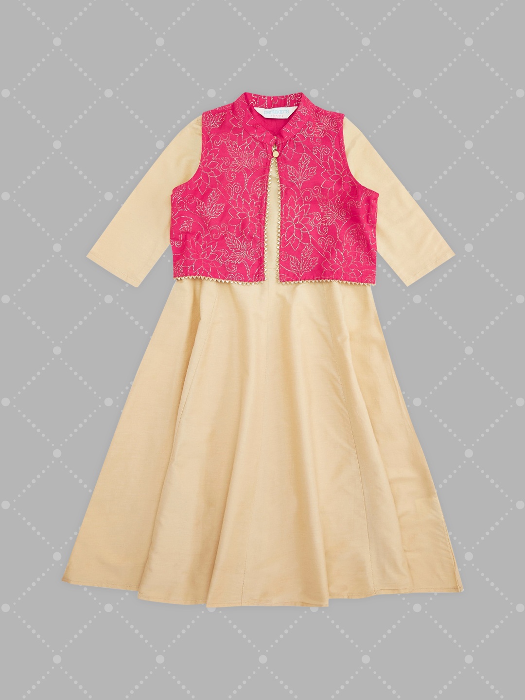 

AKKRITI BY PANTALOONS Beige & Pink Layered A-Line Dress