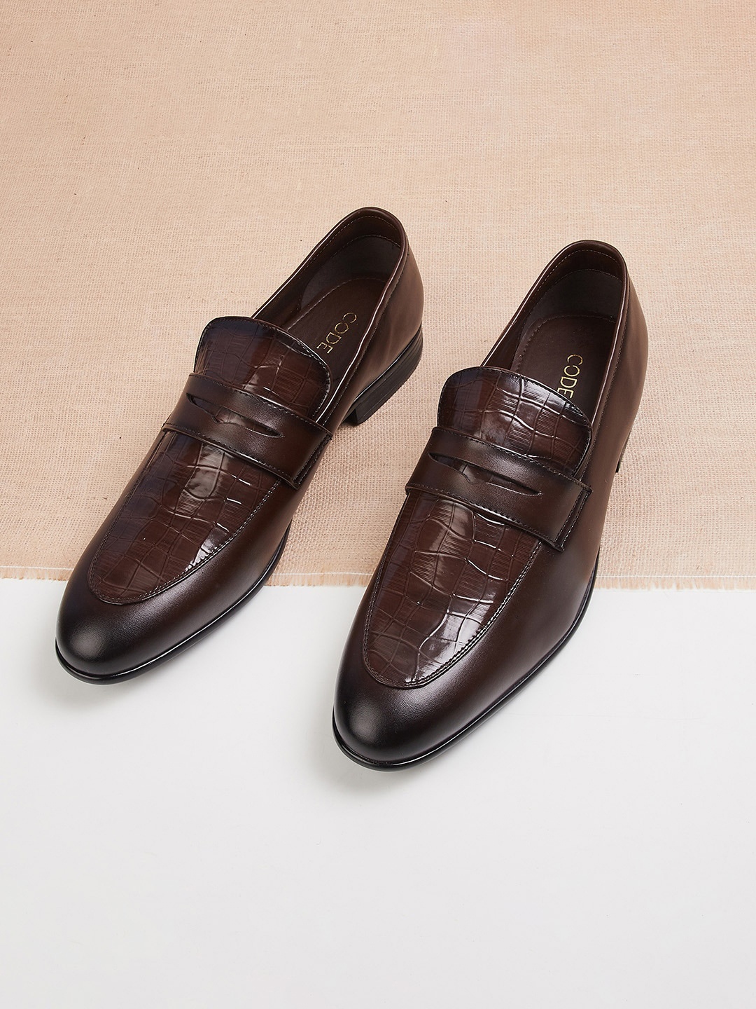 

CODE by Lifestyle Men Brown Solid Formal Slip-Ons
