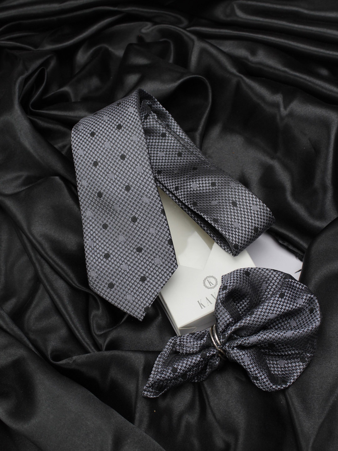 

KOVOVE Men Black Polka Dot Neck Tie & Pocket Square Accessory Gift Set