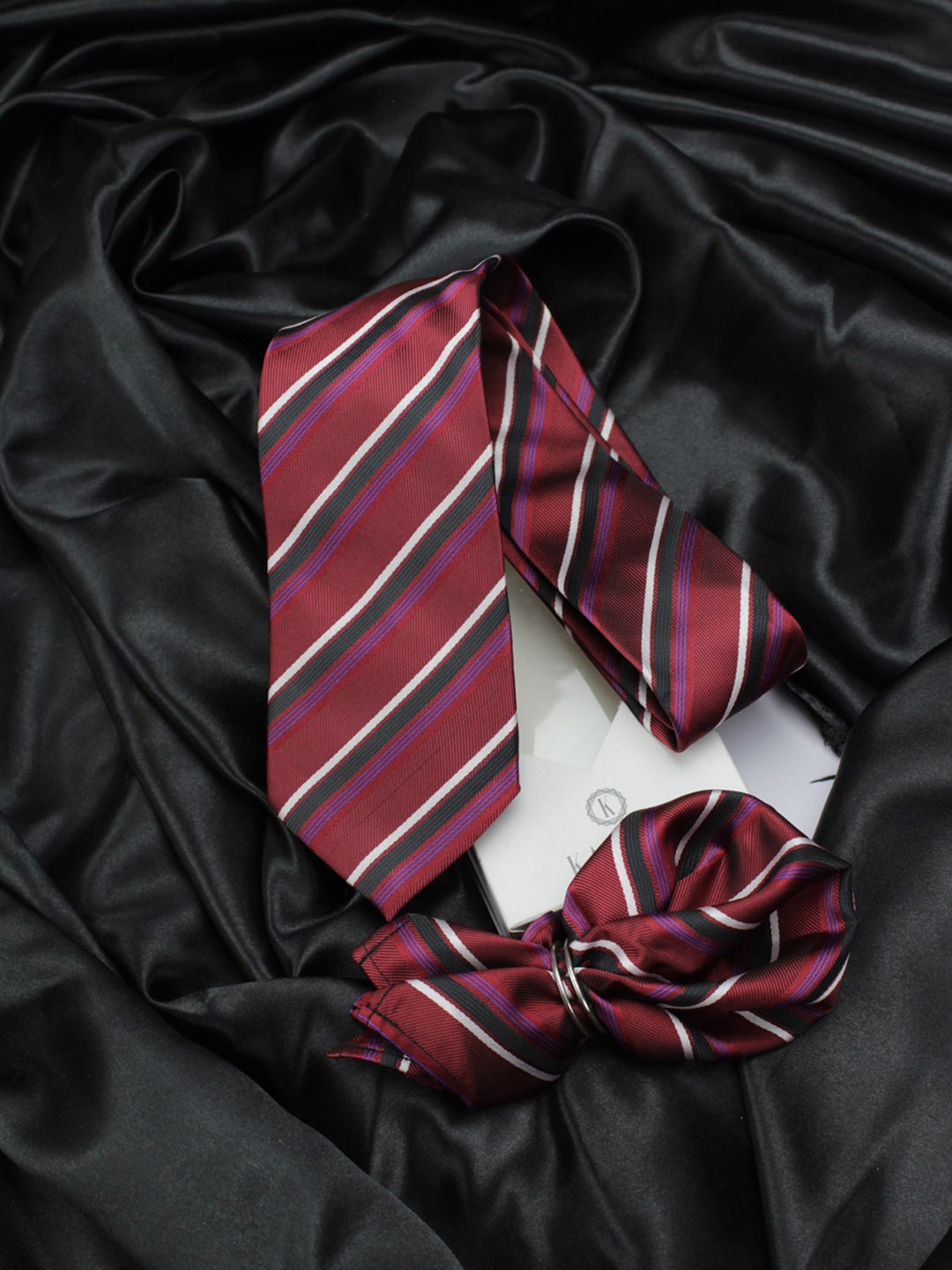 

KOVOVE Men Red & White Self Design Neck Tie & Pocket Square Accessory Gift Set