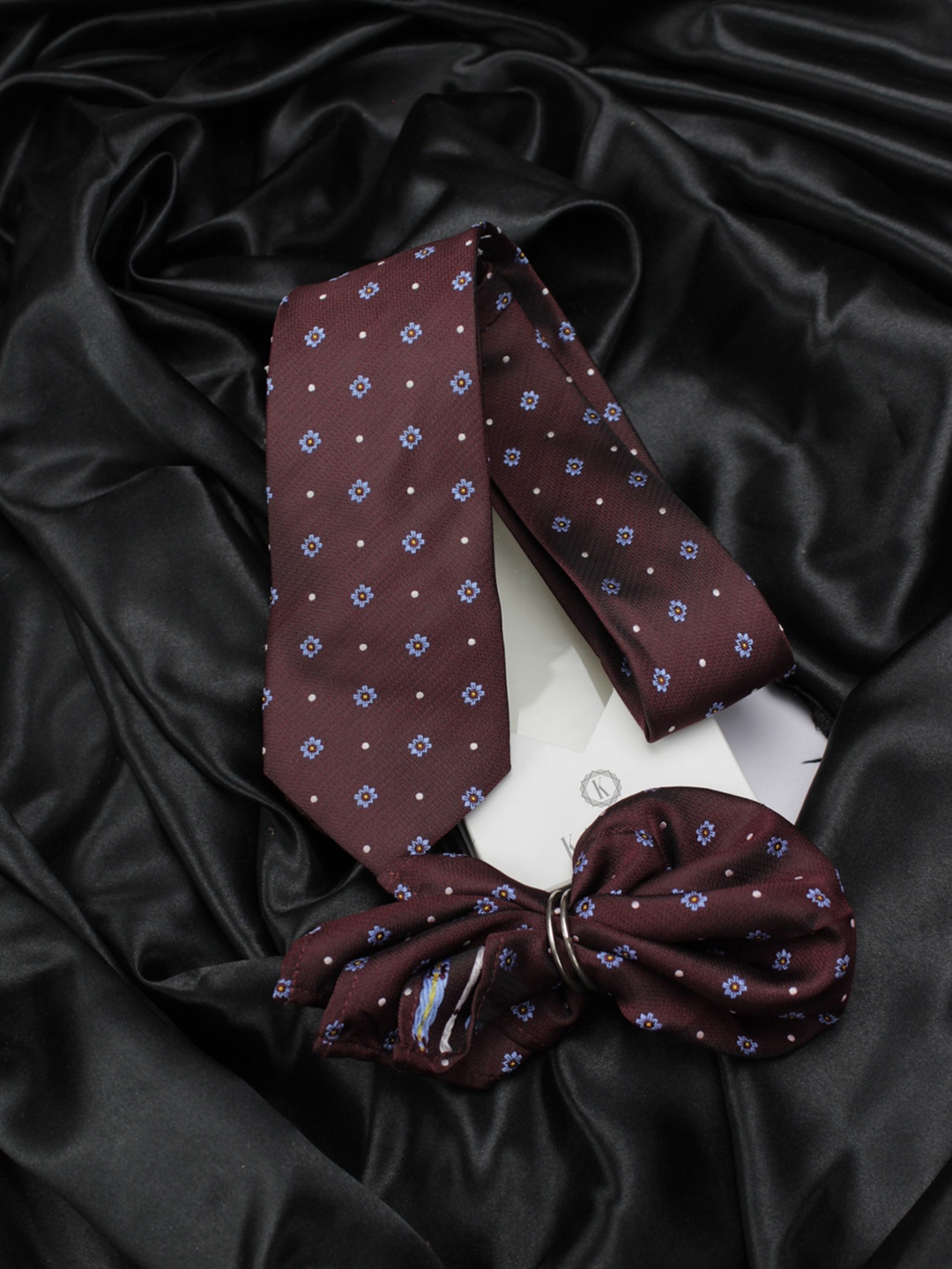 

Kovove Unisex Maroon & Blue Floral Tie with Pocket Square