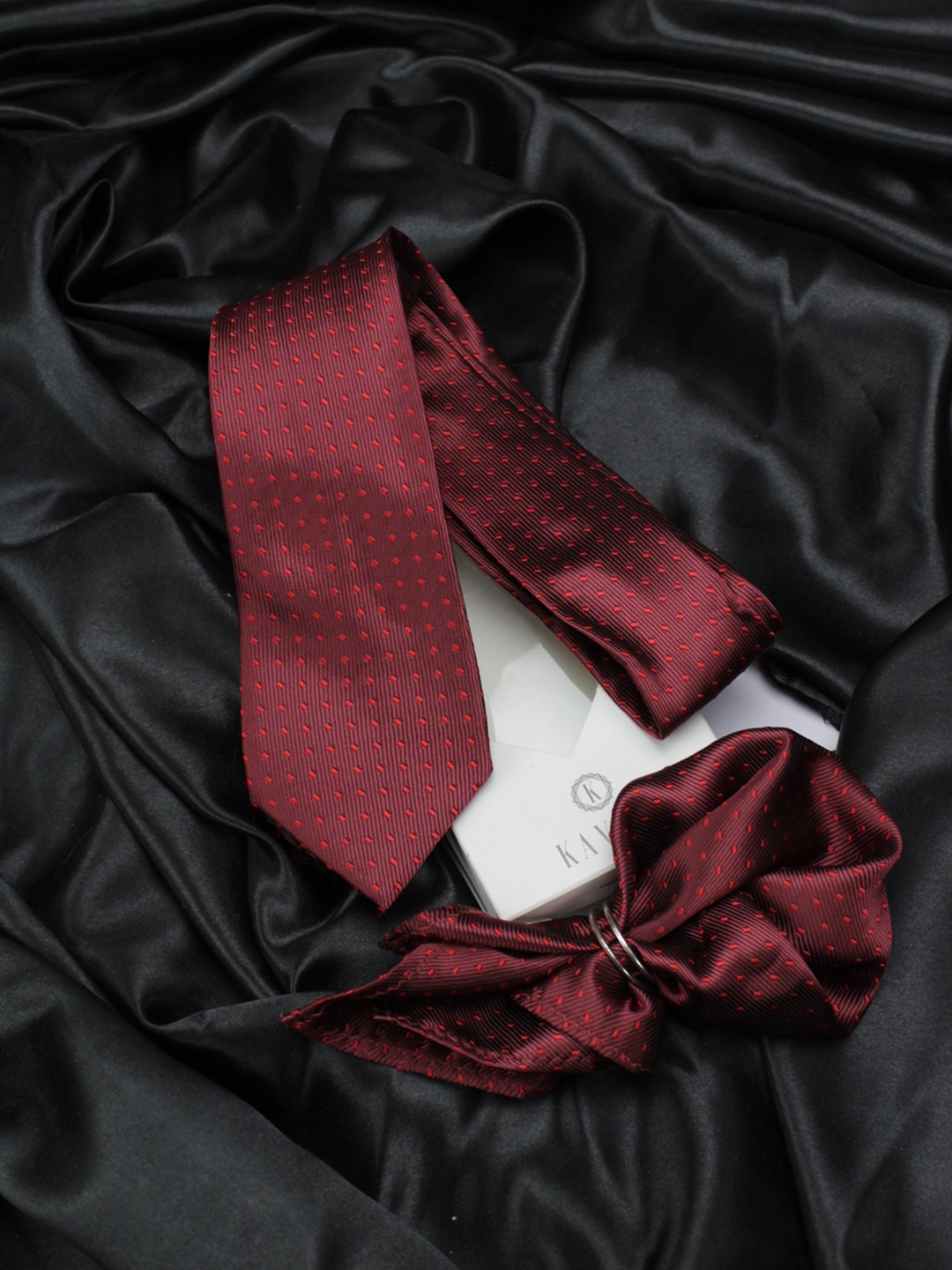 

KOVOVE Men Maroon Polka Dot Neck Tie & Pocket Square Accessory Gift Set