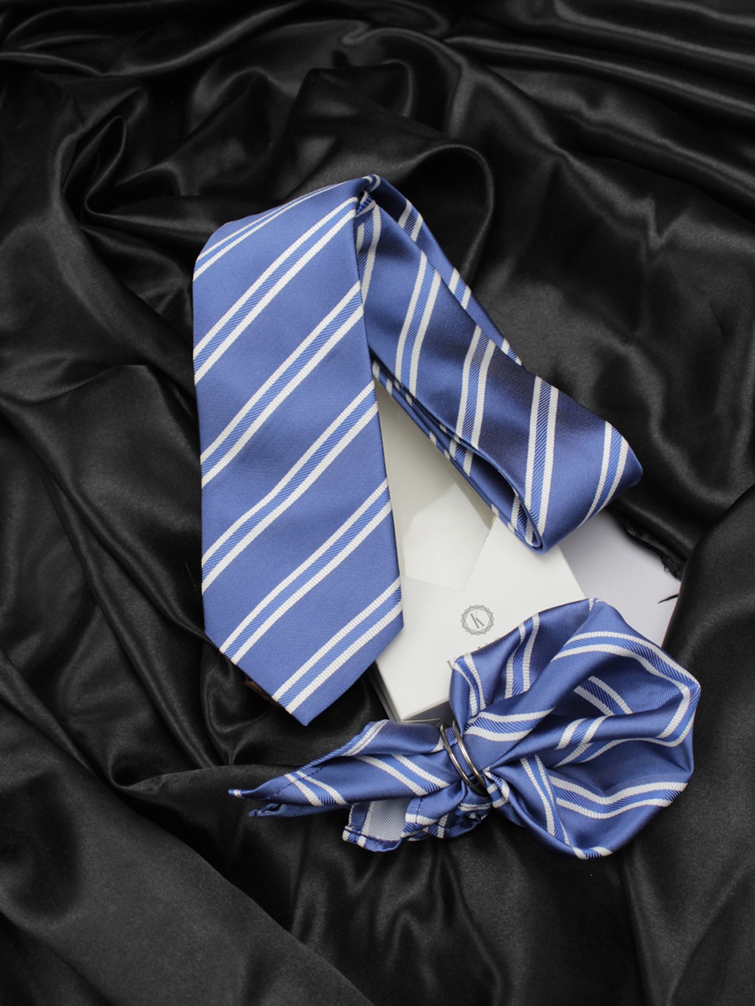 

KOVOVE Men Blue Striped Neck Tie & Pocket Square Accessory Gift Set