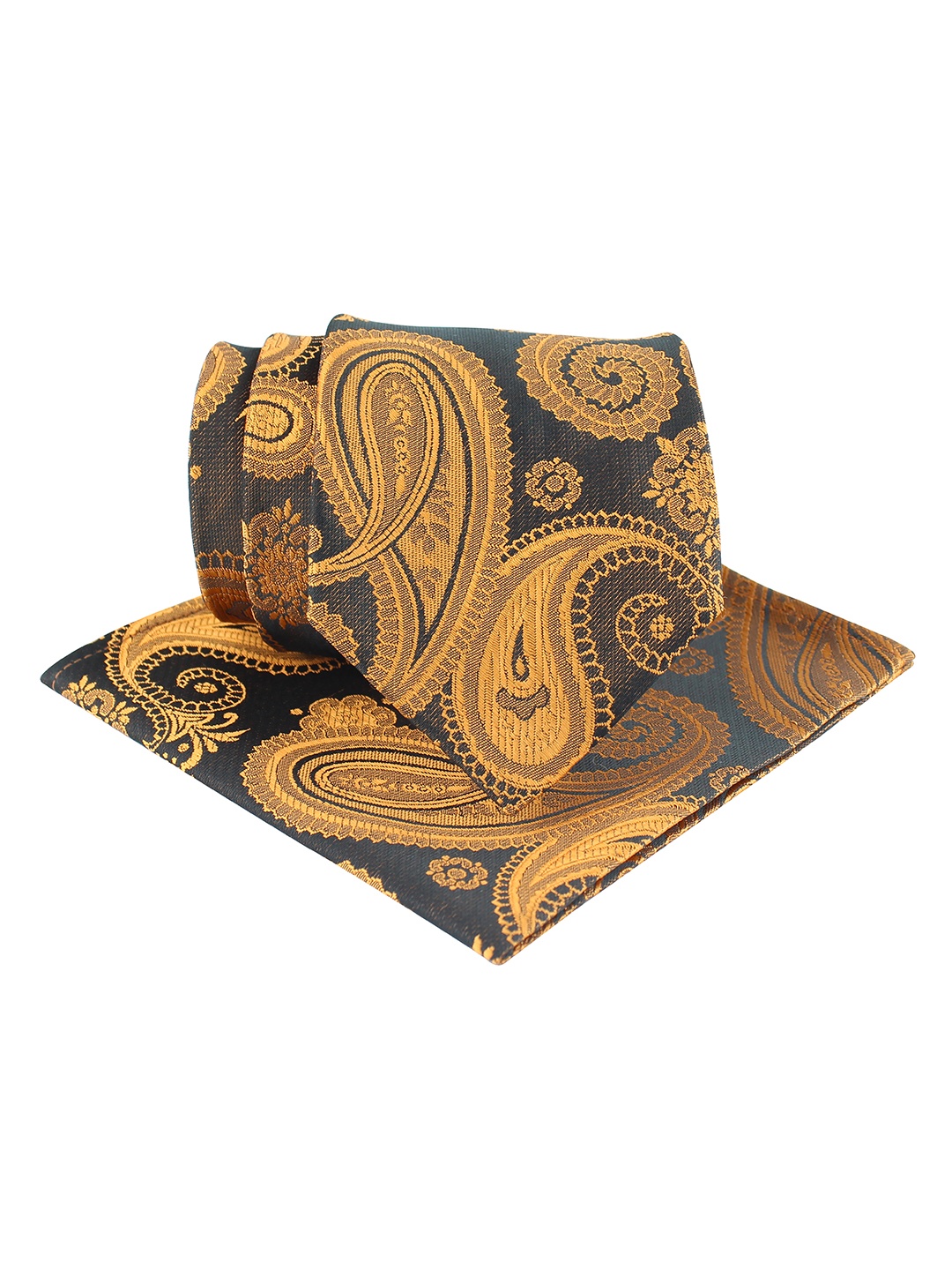 

KOVOVE Men Black & Orange Paisley Neck Tie & Pocket Square Gift Set