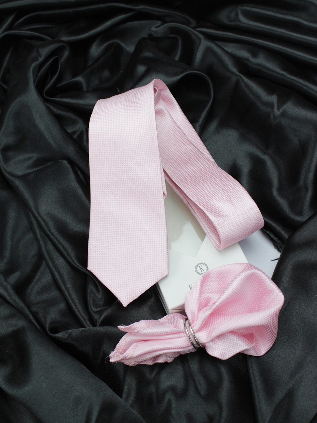 

Kovove Pink Checked Tie with Pocket Square