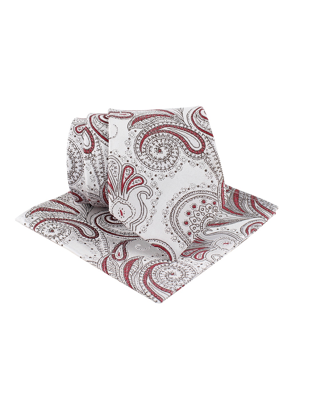 

KOVOVE Men White & Brown Pack of 2 Printed Tie & Pocket Square Set