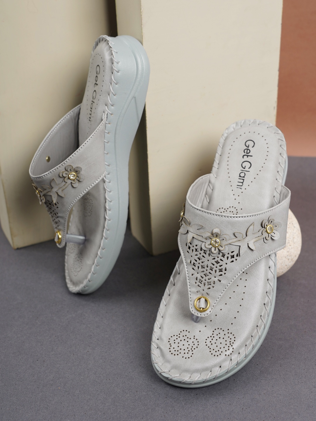 

Get Glamr Grey Embellished Wedge Pumps