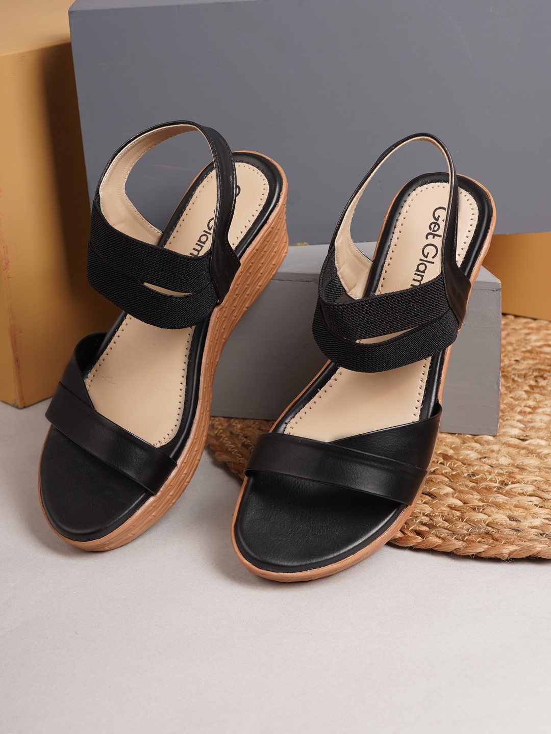 

Get Glamr Black Colourblocked Wedge Sandals