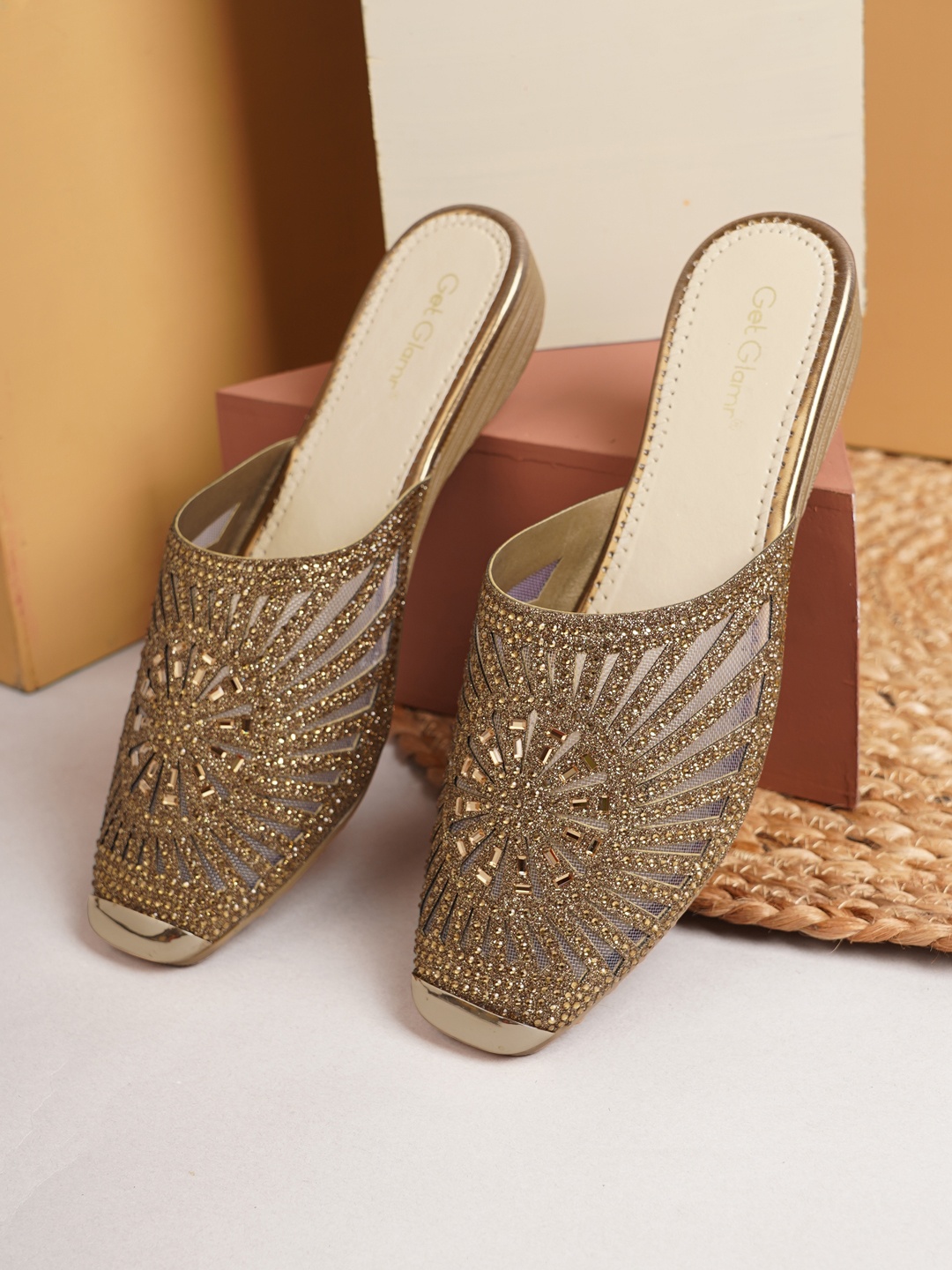 

Get Glamr Women Copper-Toned Ethnic Embellished Mules Flats
