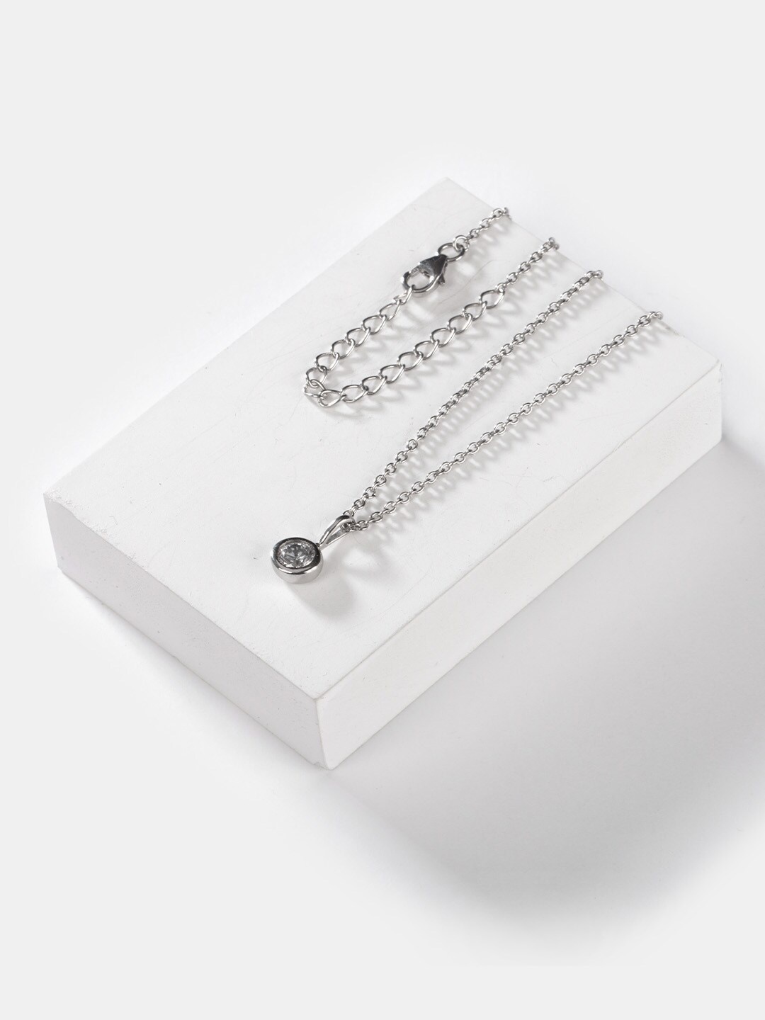 

SHAYA Silver-Toned 925 Silver 4 mm Stone See You Again Pendant Necklace