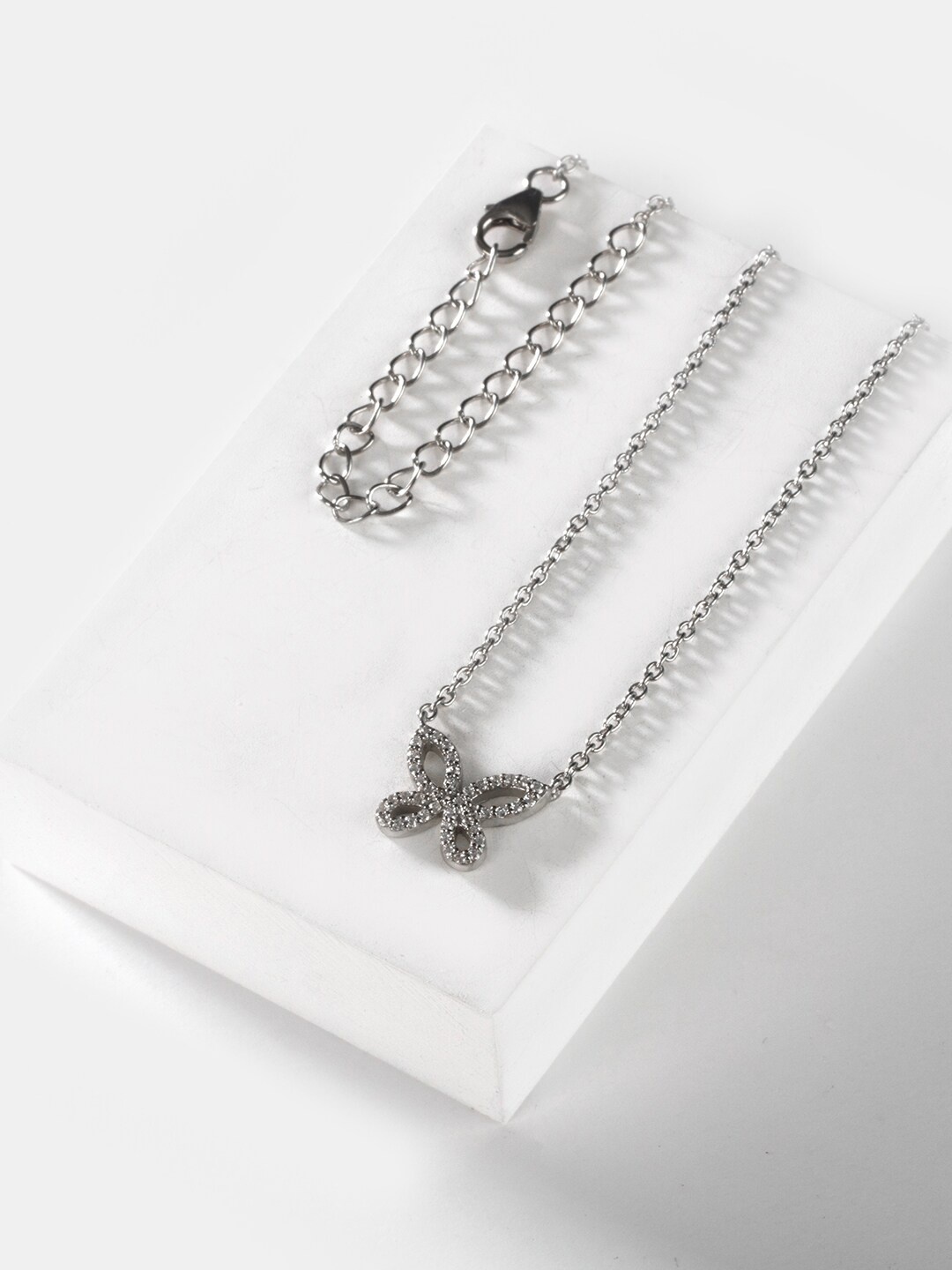 

SHAYA Women 925 Silver-Toned Stone Studded Pendent Necklace
