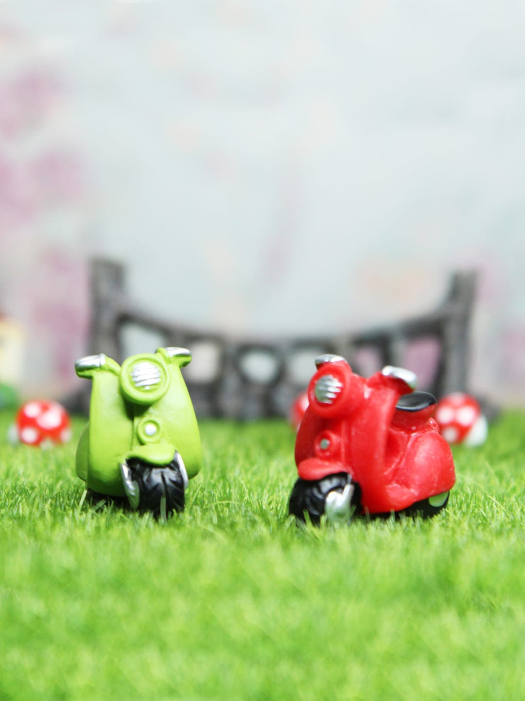 

Wonderland Set Of 2 Green & Red Miniature Scooter Garden Accessory