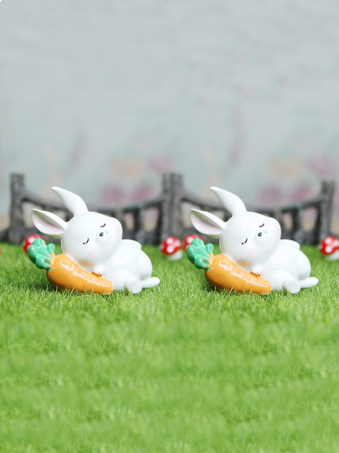 

Wonderland Set Of 2 White Sleeping Rabbit With Carrot Miniature