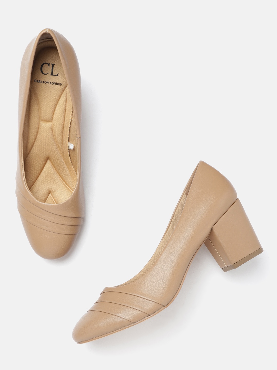

Carlton London Women Beige Pleated Block Pumps