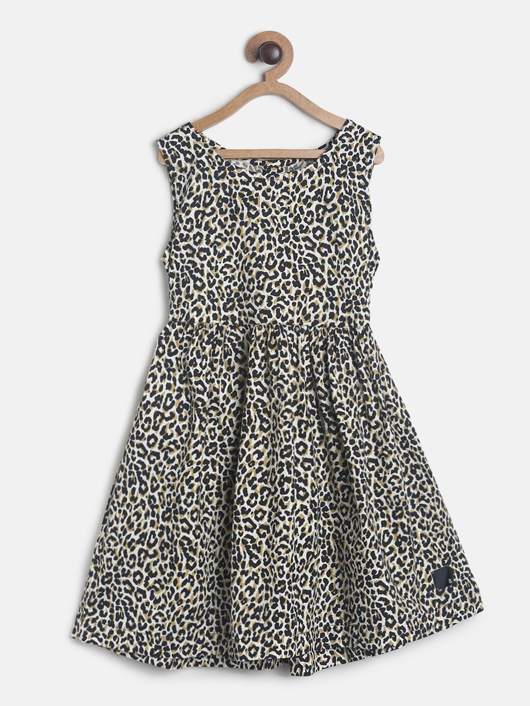 

TALES & STORIES Girls Mustard Yellow Animal Printed Cotton Dress