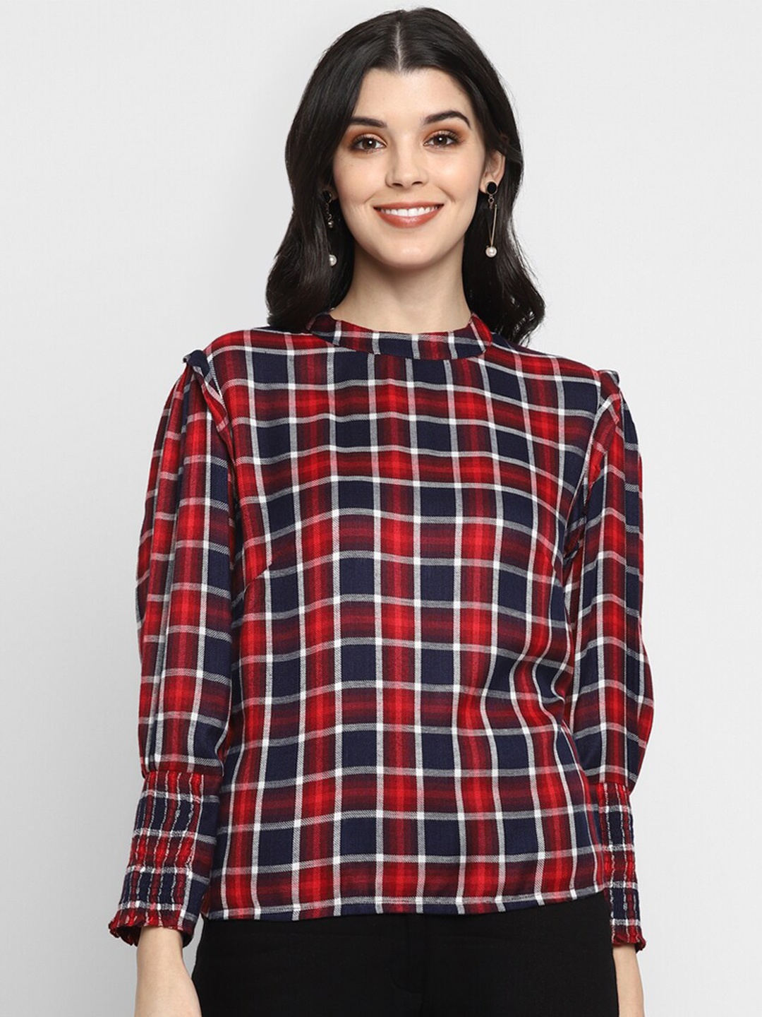 

DEEBACO Red & Navy Blue Checked Top