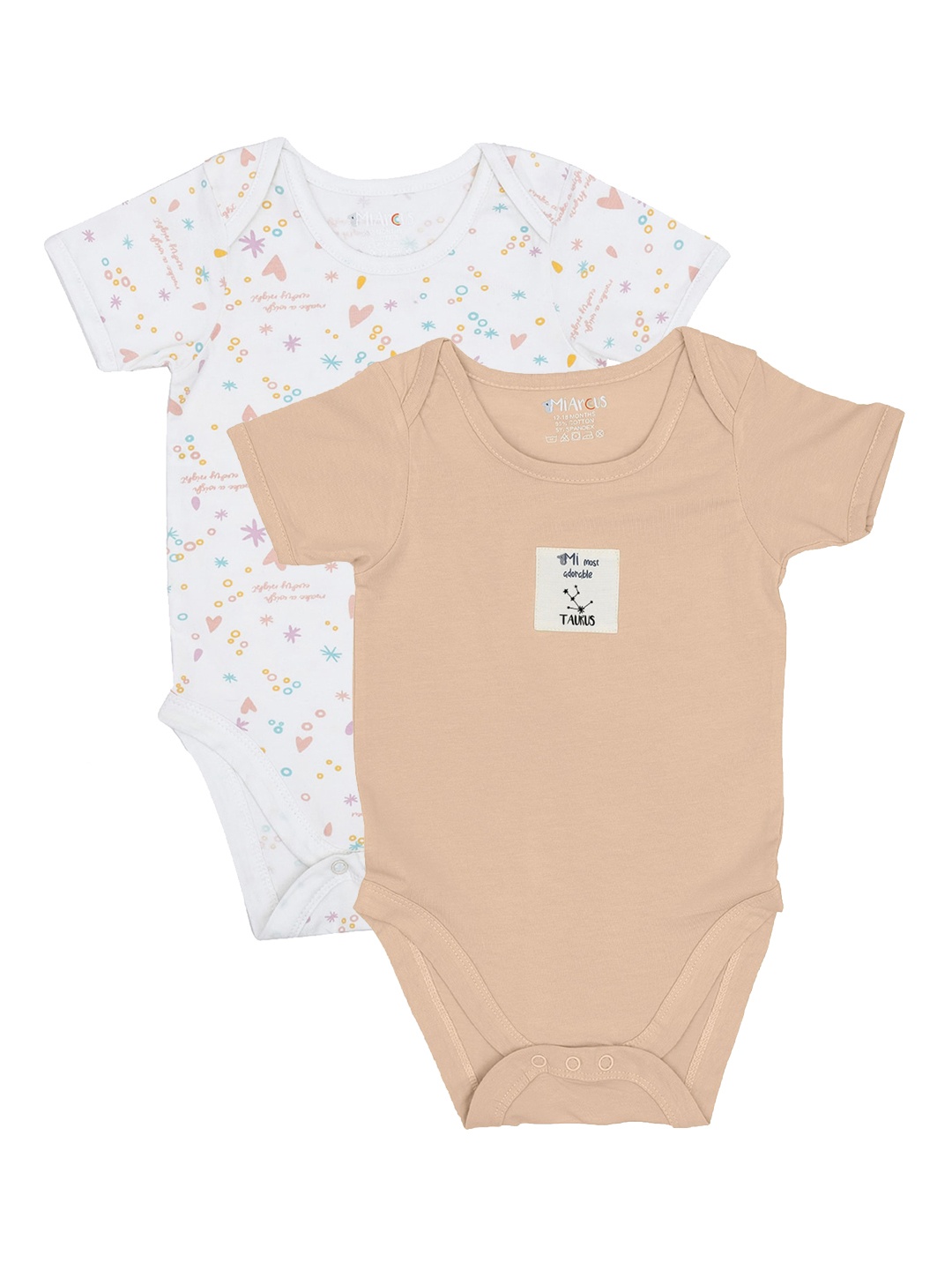 

MiArcus Infants Pack of 2 Beige & White Pure Cotton Bodysuit