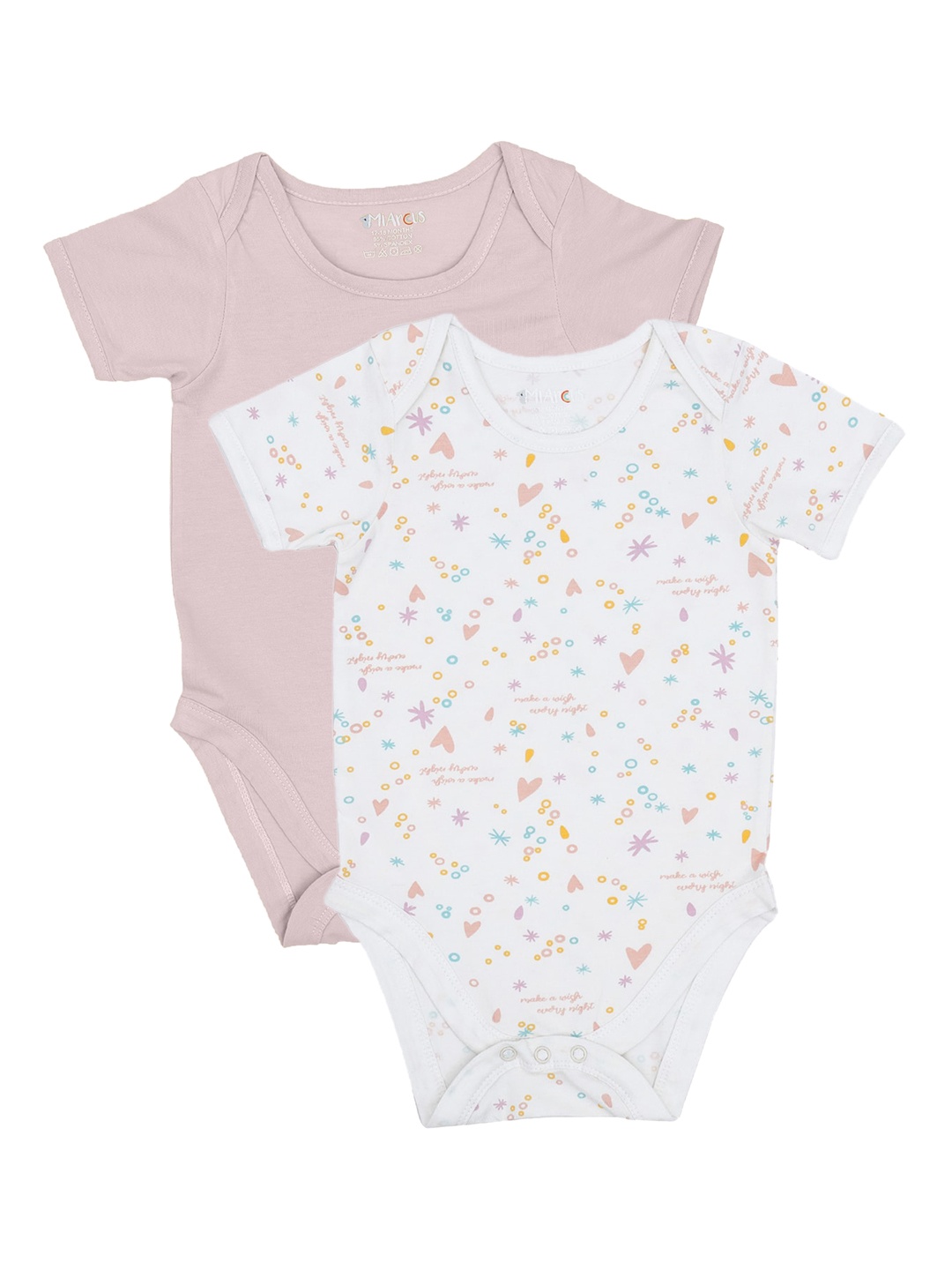 

MiArcus Infants Peach & White Pack of 2 Printed Pure Cotton Bodysuit