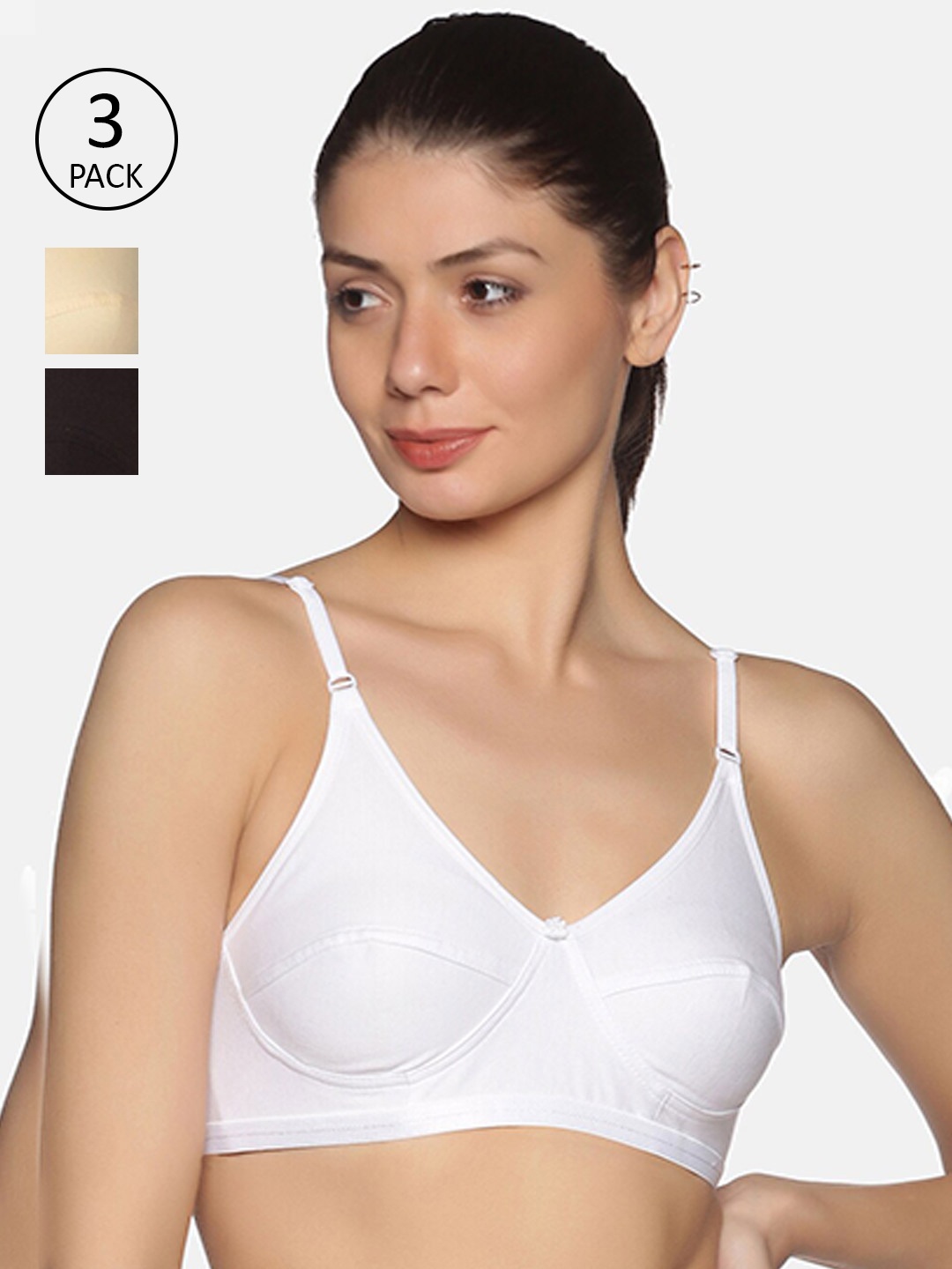 

NOT YET by us Women White, Cream & Black Set of 3 Non Padded Medium Coverage Shaper Bra
