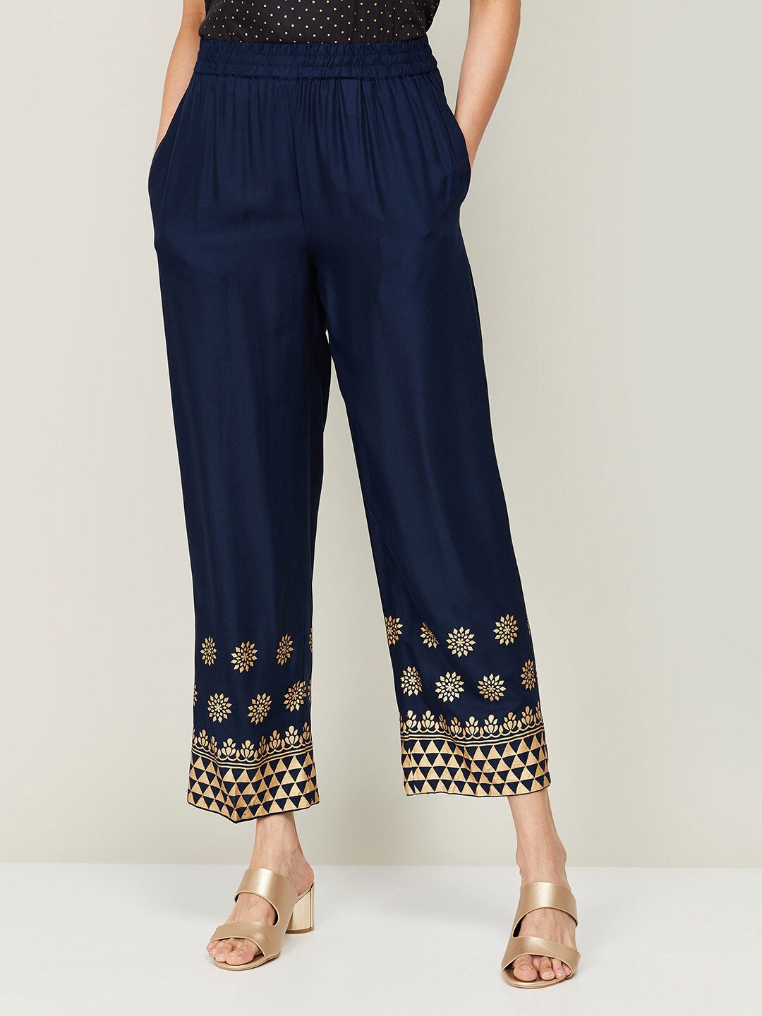 

Melange by Lifestyle Women Navy Blue & Gold-Toned Printed Ethnic Palazzos