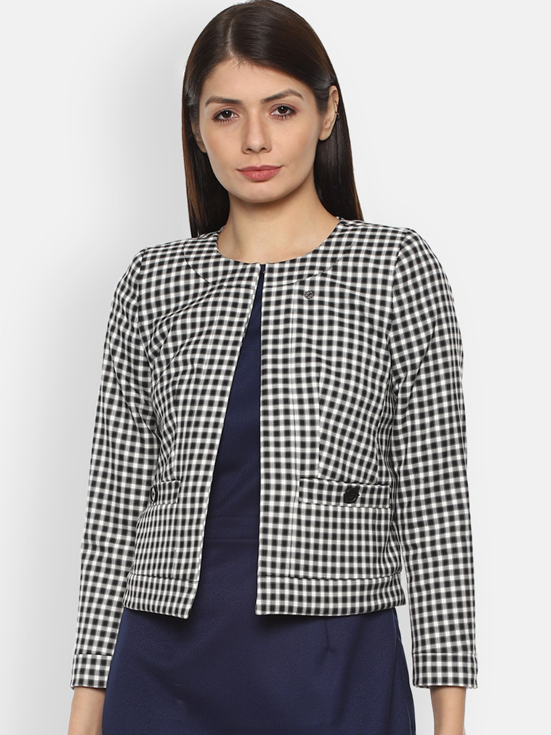 

Van Heusen Woman White & Black Checked Casual Blazer