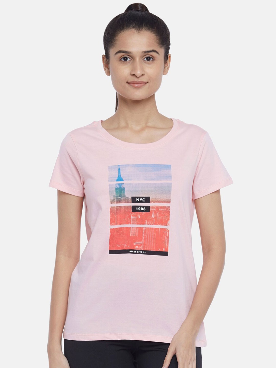 

Ajile by Pantaloons Pink & Coral Print Pure Cotton Top