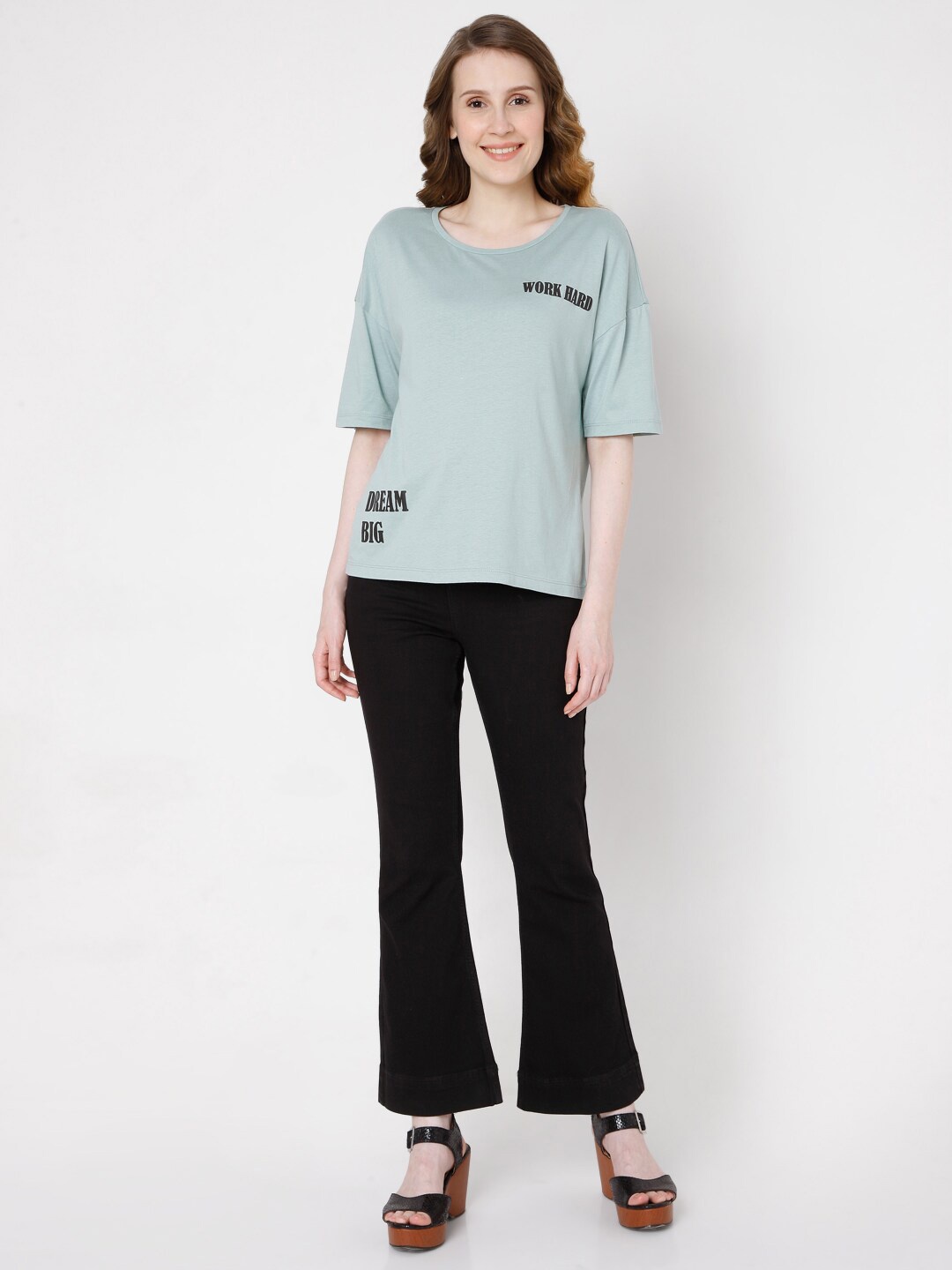 Vero Moda Women Green Typography T-shirt