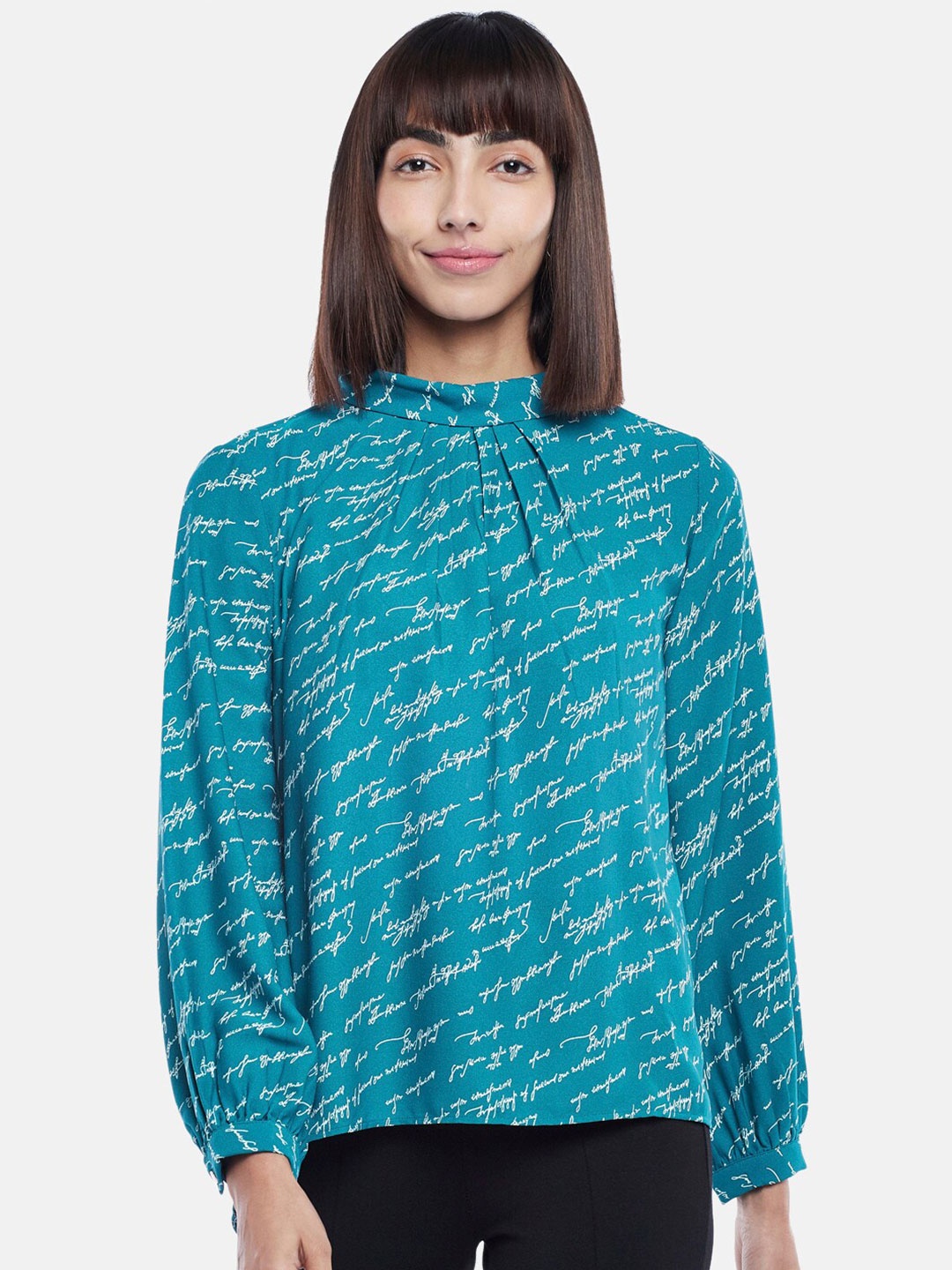 

Annabelle by Pantaloons Teal Blue & White Print Top