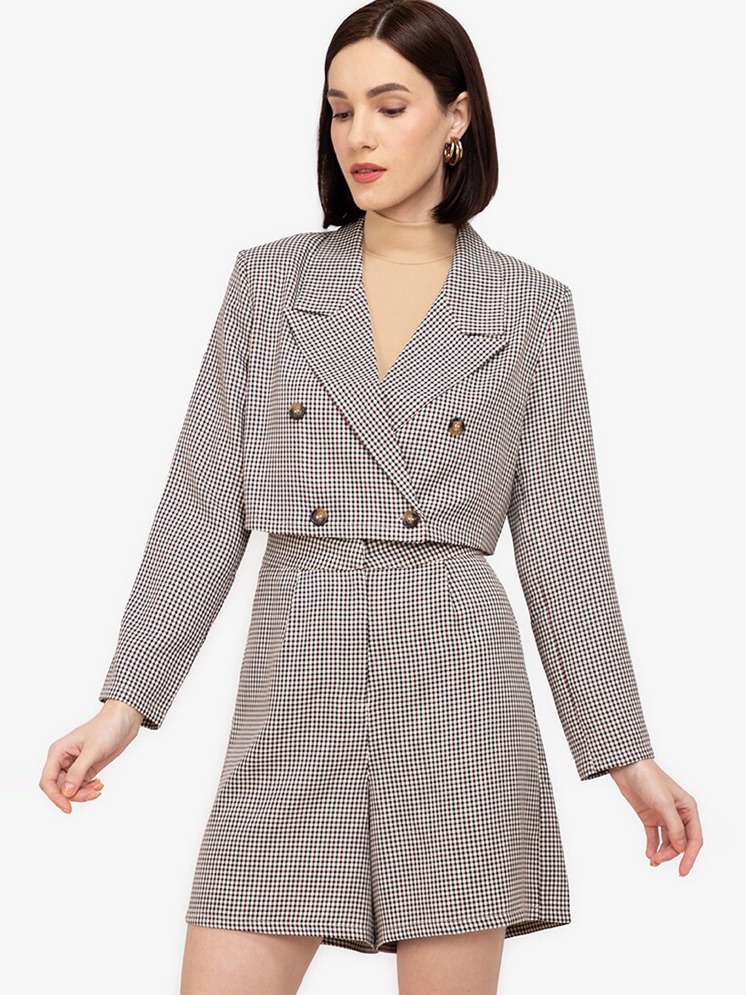 

ZALORA WORK Women Multicoloured Checked Crop Tailored Jacket, Multi