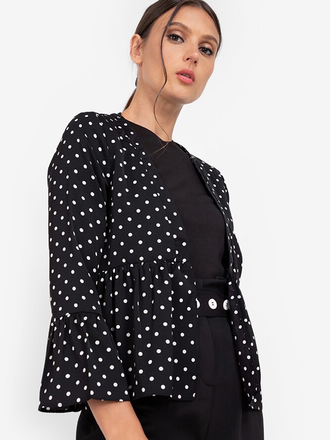 

ZALORA WORK Women Black White Open Front Jacket