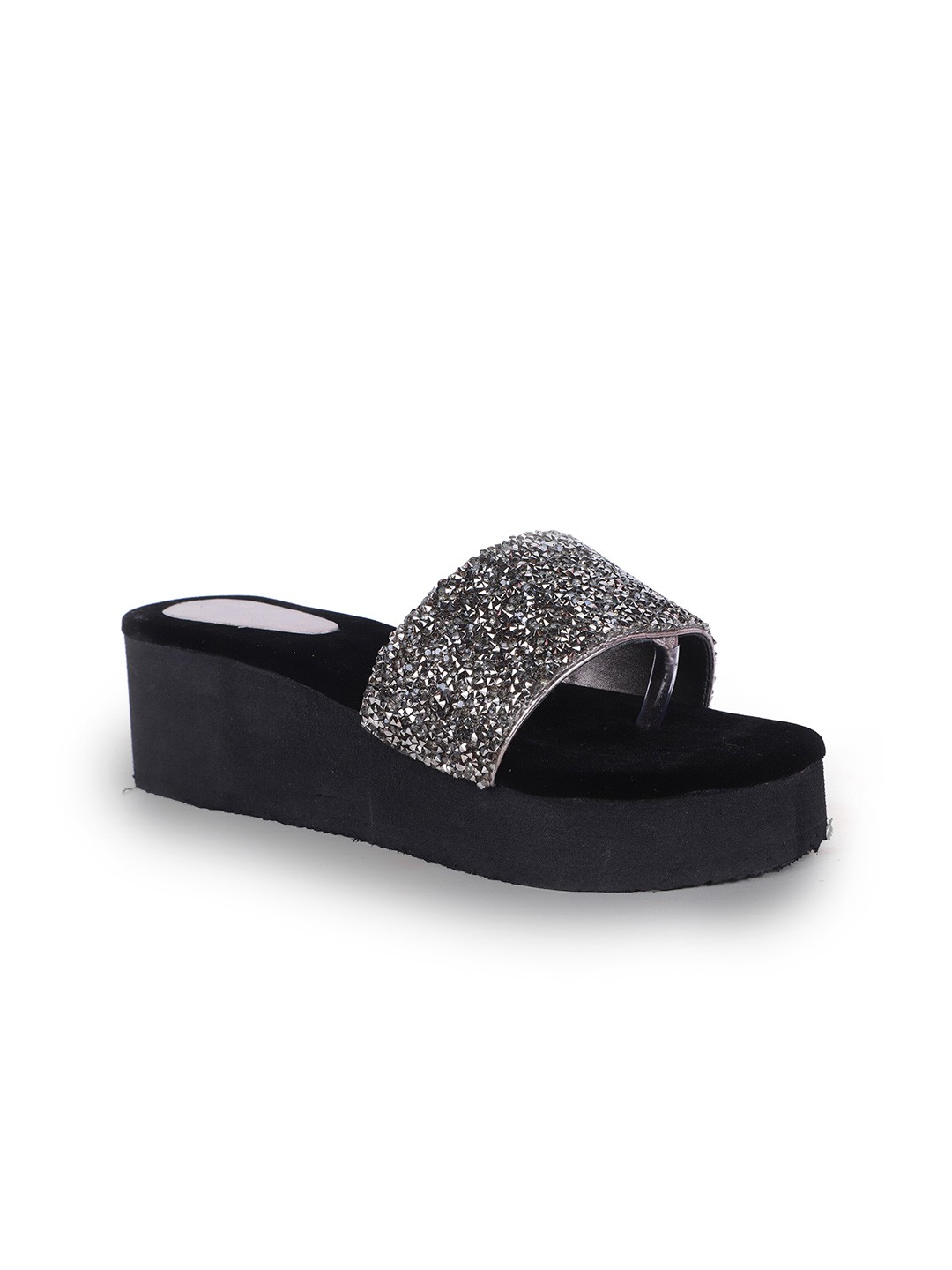 

FABBMATE Women Gunmetal-Toned & Black Slip-On, Metallic