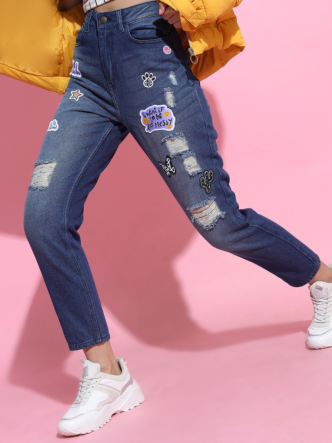 

Tokyo Talkies Women Stunning Blue Mom Fit Cropped Jeans