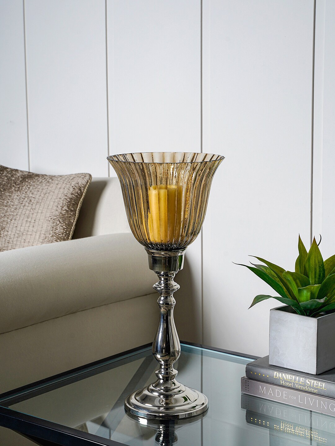 

Pure Home and Living Gold-Toned & Silver-Toned Glass Eternity Hurricane Candle Holder