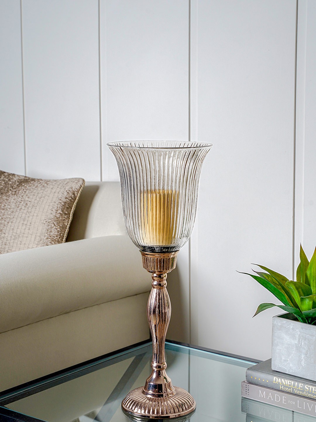 

Pure Home and Living Gold-Toned Clear Glass Candle Holder