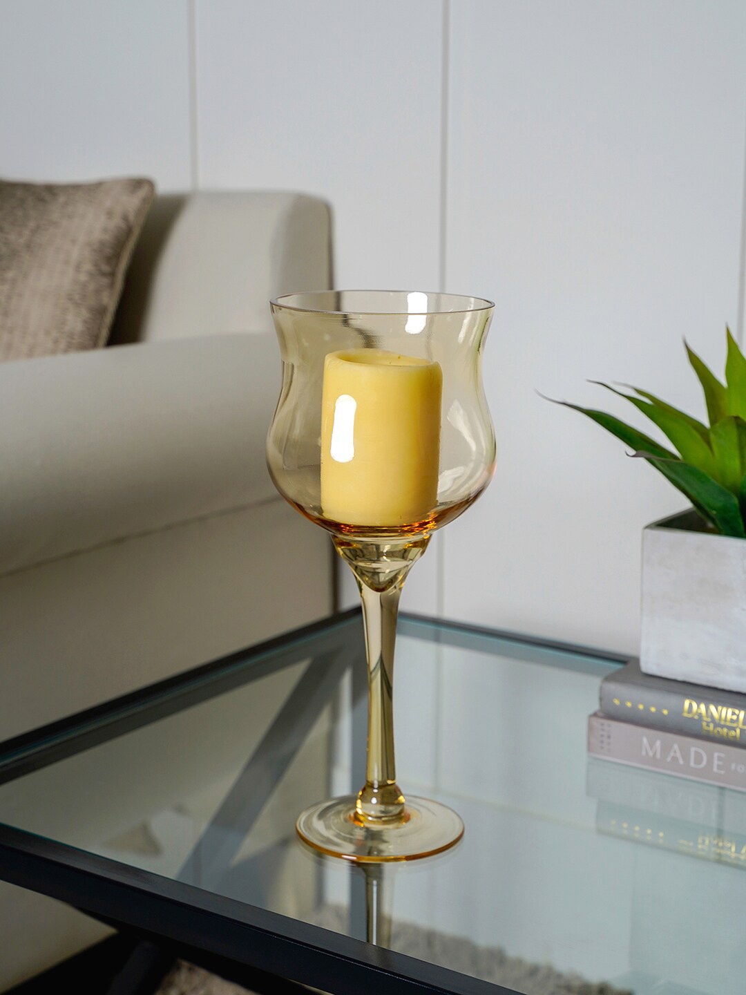 

Pure Home and Living Yellow Amber Hurricane Candle Holder