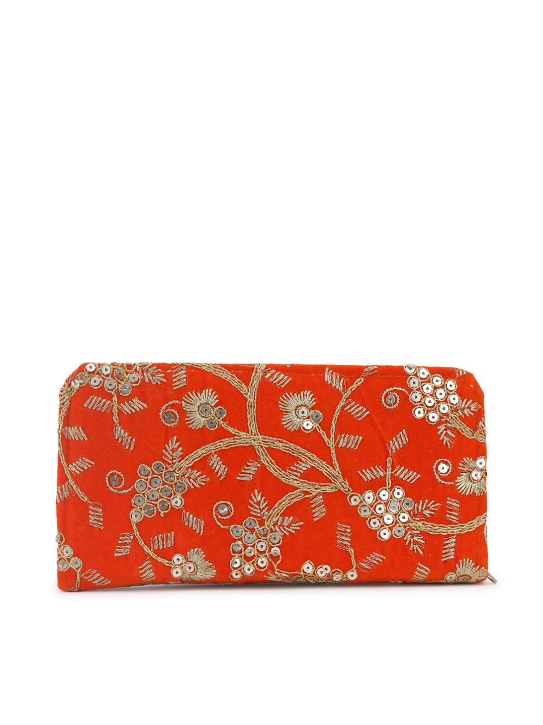 

gaura pakhi Orange & Gold-Toned Embroidered Purse Clutch